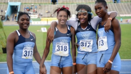 Hydel leads all qualifiers for High School Girls Championship of America  4x100m final; Edwin Allen, St.